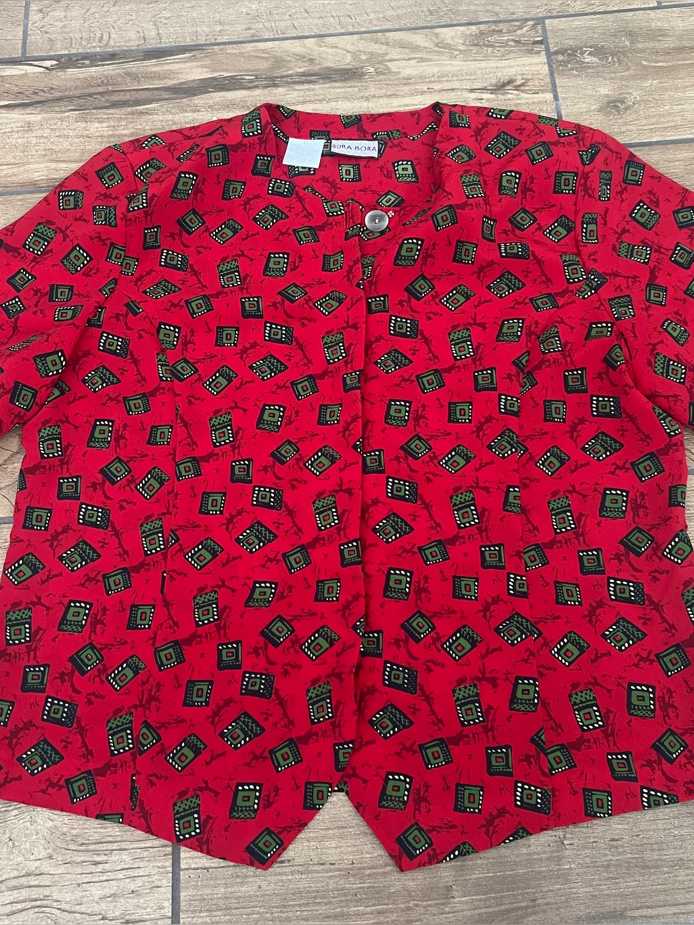 VTG 80s Red Geometric Print Button-Up Shirt L
